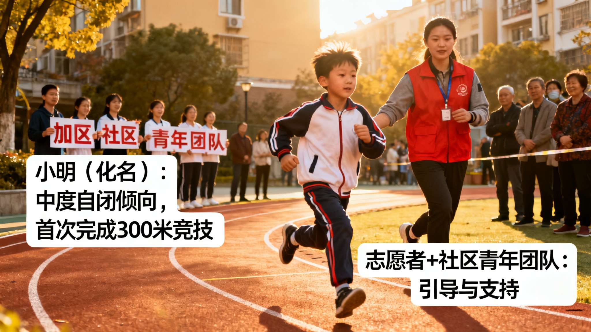 案例令人印象深刻，例如小明（化名）是一位患有中度自闭倾向却喜好短距离奔跑的小学生